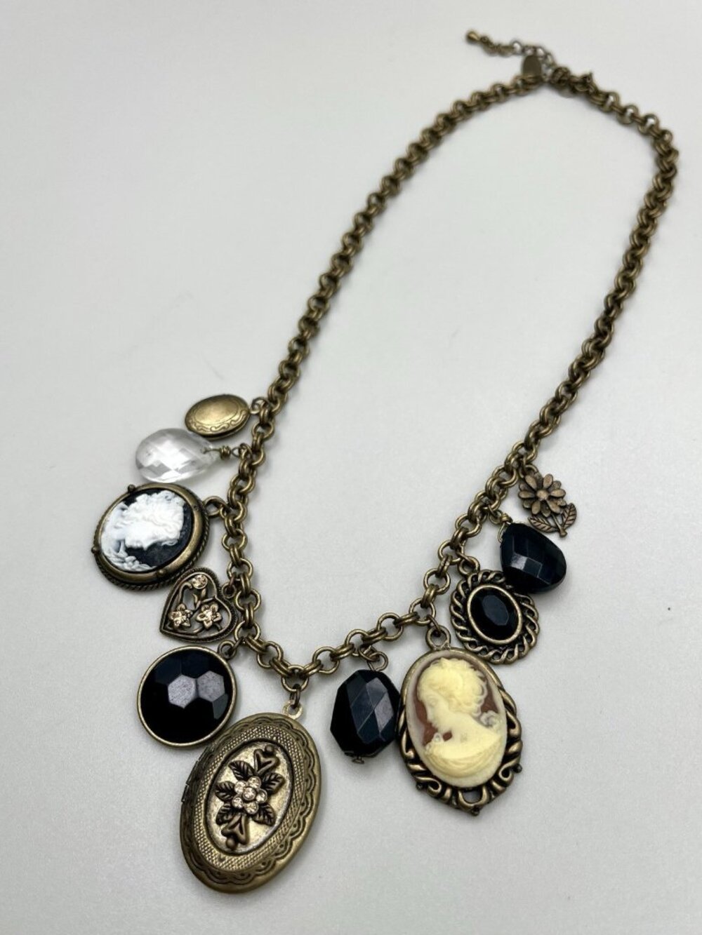 VTG NY Cameo Locket Charm Necklace Victorian Revival Gothic Whimsigoth Romance